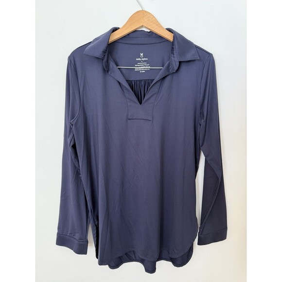 Dudley Stephens Women’s L Tunic Collared Shirt Solid Blue Long Sleeve Top - Picture 1 of 7